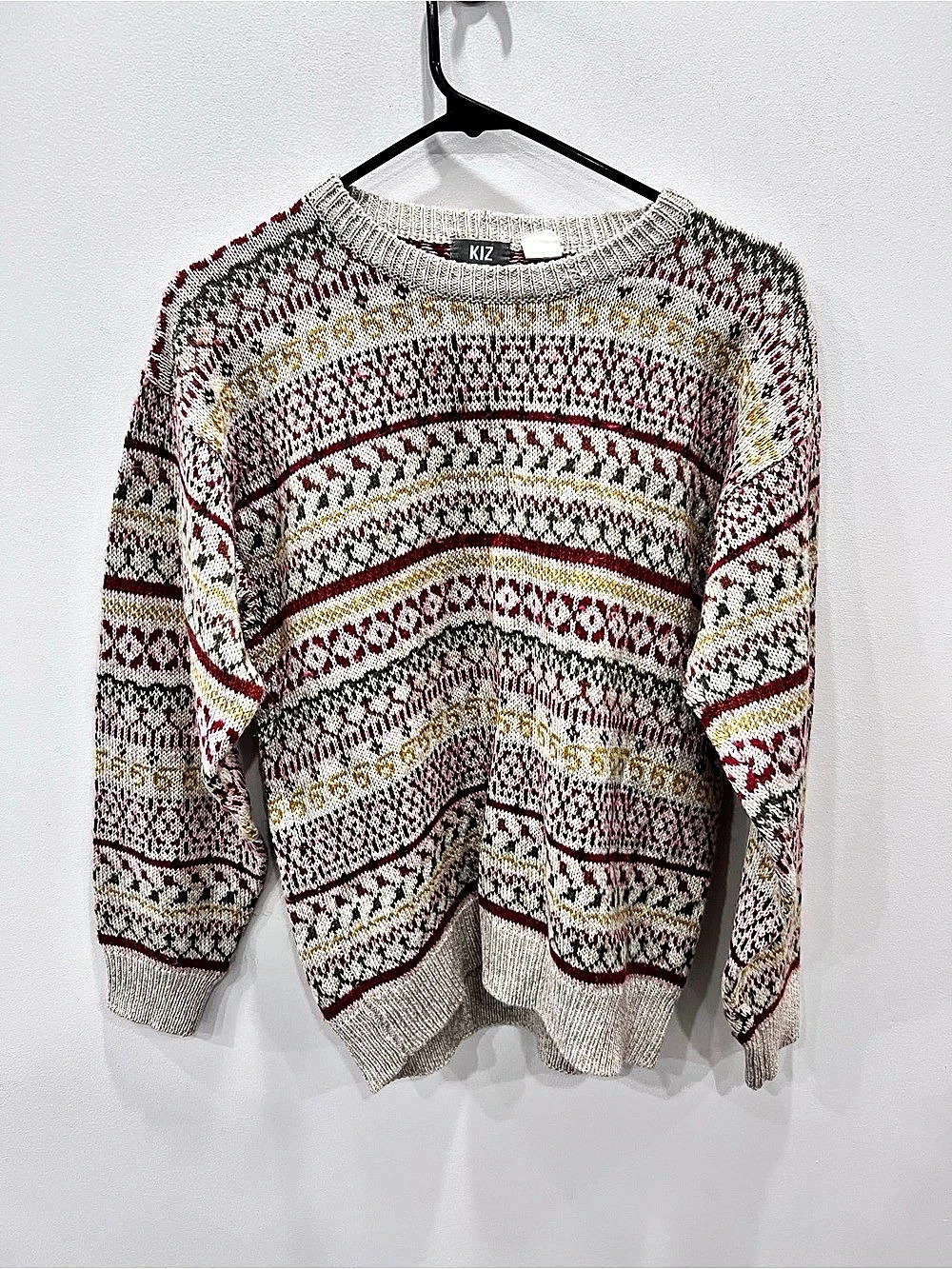 KIZ Collection Fair Isle Nordic Knit Sweater Burgundy Olive Cottagecore